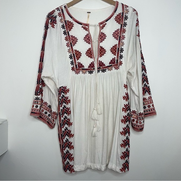 Free People Starlight Embroidered Boho Mini Dress S Tunic Ivory - Picture 11 of 15